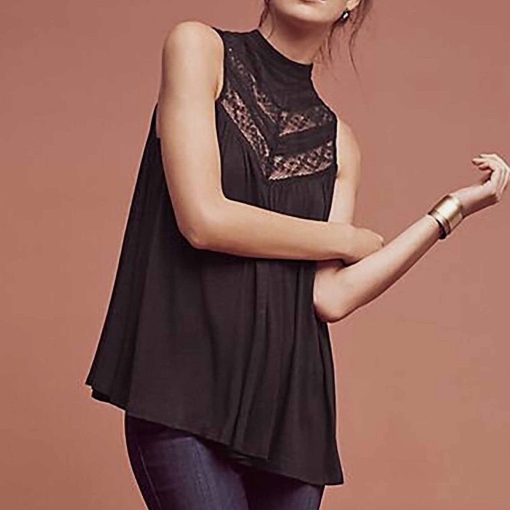 Anthropologie Deletta Black Lace Sleeveless Swing Blouse. Size XS